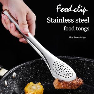 Stainless Steel BBQ Baking Kitchen Filter Food Tongs Buffet Serving Utensils for Frying Cooking Clipping Toast Bread Grilling Pastry