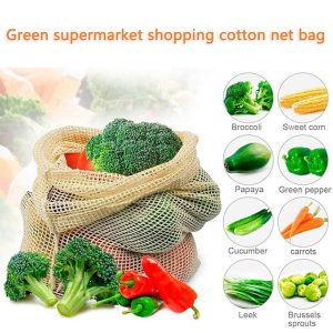 Cotton Mesh Vegetable Bags Produce Bag Reusable Cotton Mesh Vegetable Storage Bag Kitchen Fruit Vegetable With Drawstring