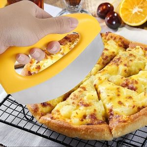 6*5in Stainless Steel Pizza Cutter - Rocker Blade With Protective Sheath & Dishwasher Safe Plastic Handle