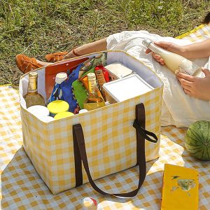 1Pc Large Capacity Picnic Bag Outdoor Camping Insulation Picnic Bag Portable Waterproof Bento Bag Picnic Basket Yellow