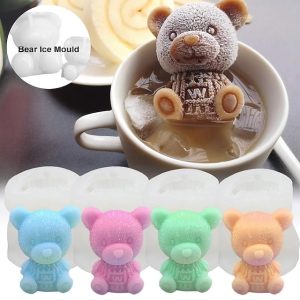 Bear Ice Cube Tray Mold Household Ice Maker Silicone Box Coffee Ice Cream Mould Bear Cartoon Whiskey Wine Drink Coffee Decor
