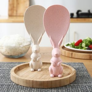 2pcs Creative Wheat Straw Rice Spoon Cute Rabbit Non-stick Rice Stereoscopic Rice Shovel Household Plastic Cartoon Rice Spoon