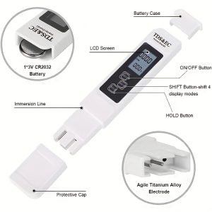 High Accuracy TDS Meter Digital Water Quality Tester, Digital 0-14 PH Meter Tester 0-9990ppm, 3 In 1 TDS, EC, Temperature Meter Pen For Drinking Water Fertilizer Concentration For Farm
