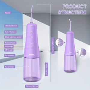 Water Flosser Teeth Cleaner, Rechargeable, 6 Replacement Nozzles, 10.14oz, 4 Modes USB Charging, Oral Irrigator For Family Oral Care, Purple