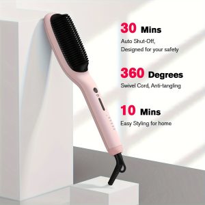 Hair Straightener Brush, MiroPure One Step Straightening Brush For Silky Hair, Enhanced Hair Straightener Comb With 5 Heat Settings & 30s Fast Heat-up & Dual Voltage, Hot Brush Heated Styling Comb