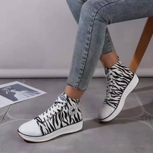 Casual Canvas Lace Up Platform Sneaker Shoes For Ladies