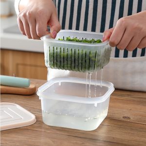 Square Airtight Fresh-keeping Box Ginger Garlic Onion Food Refrigerator Storage Box Plastic Draining Fresh-keeping Container