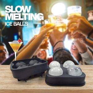 Silicone 4 Cavity Sphere Ice Cube Mold Home Kitchen Ice Ball Round Jelly Making Mould For Cocktail Whiskey Drink