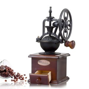 Manual Coffee Grinder, Vintage Style Wooden Hand Grinder Hand Coffee Grinder Antique Cast Iron Roller Classic French Press Coffee Mill Hand Crank Coffee Grinders with Brush
