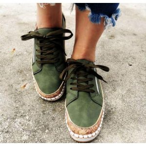 Contrast Color Printed Lace Up Casual Shoes Women