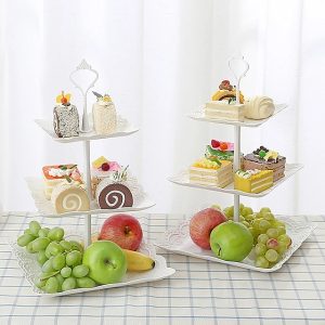 European Petal Plastic Fruit Tray Three-tier Snack Rack Dried Fruit Storage Multi-layer Fruit Tray Dessert Cake Stand Decoration