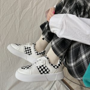 Contrast Color Plaid Wedge Casual Sneakers Shoes