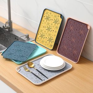 Kitchen Quick Drain Storage Tray Eco-friendly Hollow Pattern Plastic Rectangular Dessert Tray Supplies for Home