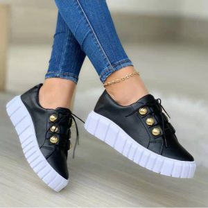 Leisure Time Lace Up Patchwork Wedge Running Shoes