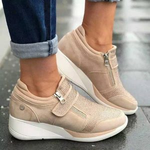 Sports Jogger Zipper Rhinestone Sneakers For Women